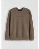 XSIDE Kahverengi Bisiklet Yaka Nakışlı Erkek Kalın Sweatshirt