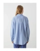 XSIDE Mavi Çizgili Keten Karışımlı Oversize Kadın Gömlek