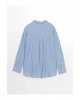 XSIDE Mavi Çizgili Keten Karışımlı Oversize Kadın Gömlek
