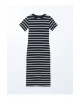 Yeni Sezon Bisiklet Yaka Cizgili Kadin Bodycon Elbise - S5GP52Z8