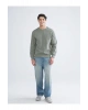 Yeşil Bisiklet Yaka Erkek Sweatshirt