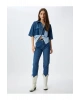 Yüksek Bel Kot Pantolon Düz Paça Düğmeli Cepli Pamuklu - Slim Straight Fit Jeans