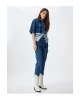 Yüksek Bel Kot Pantolon Düz Paça Düğmeli Cepli Pamuklu - Slim Straight Fit Jeans