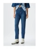 Yüksek Bel Kot Pantolon Düz Paça Düğmeli Cepli Pamuklu - Slim Straight Fit Jeans