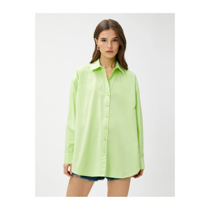 3sak60011pw 786 Yeşil Kadın Pamuk Woven Tops Gömlek