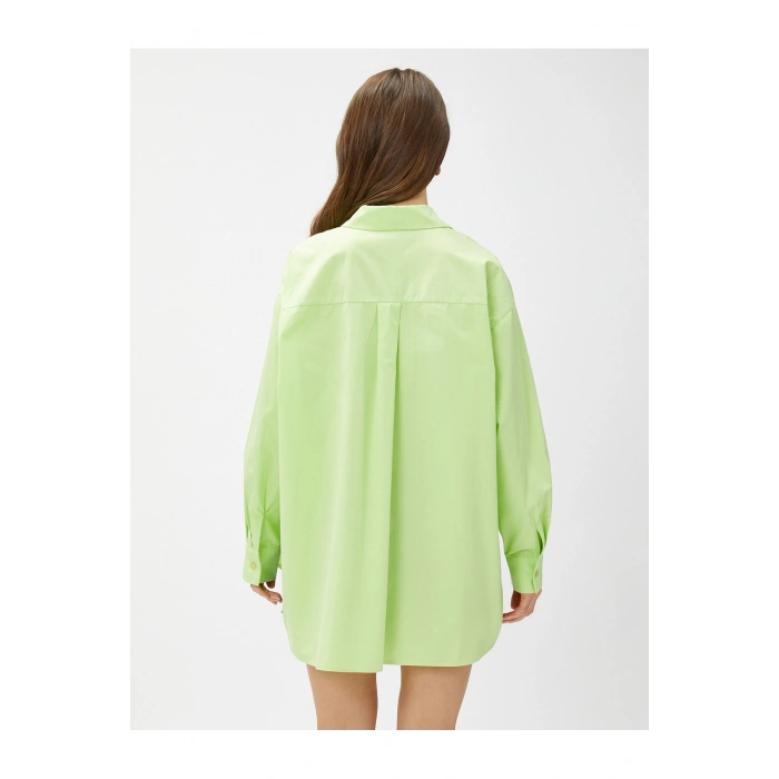 3sak60011pw 786 Yeşil Kadın Pamuk Woven Tops Gömlek