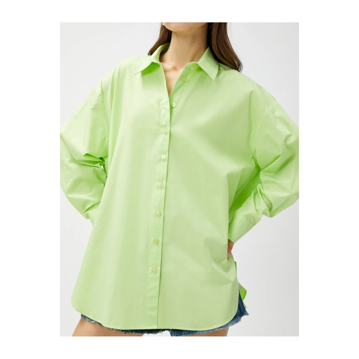 3sak60011pw 786 Yeşil Kadın Pamuk Woven Tops Gömlek