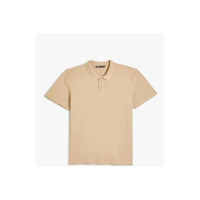 4sam10113mk 057 Bej Erkek Pamuk Jersey Kısa Kollu Basic Polo T-shirt