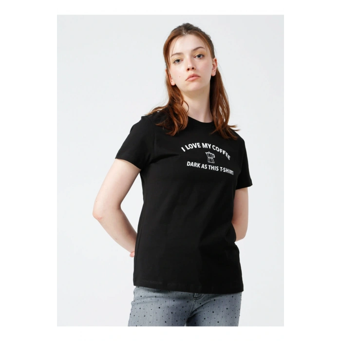 Kadın Siyah Bisiklet Yaka T-shirt