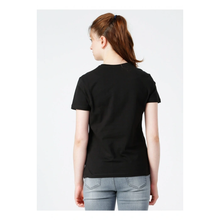 Kadın Siyah Bisiklet Yaka T-shirt