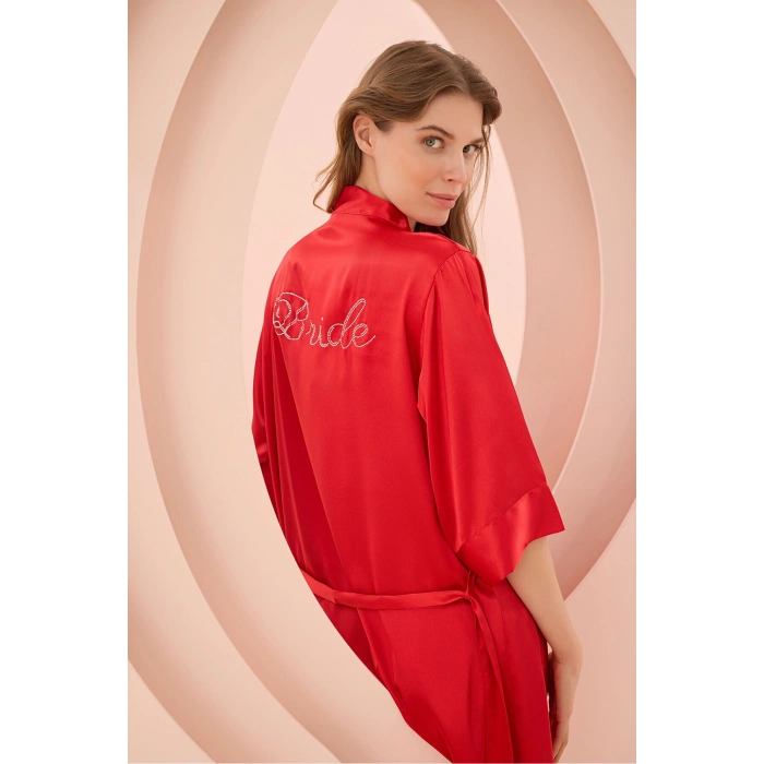 Kırmızı Bride Saten Sabahlık