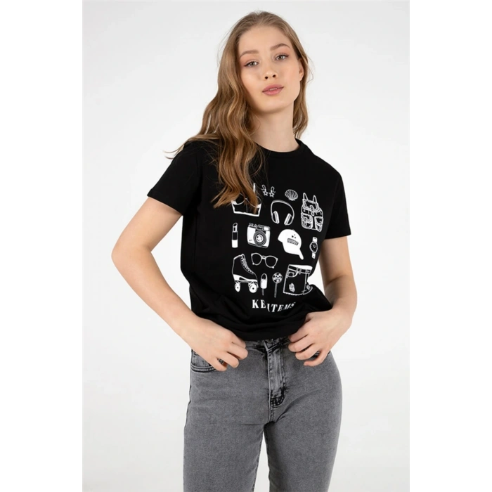 Baskılı Tişört Siyah