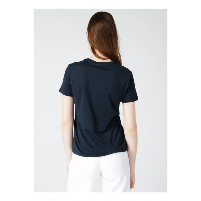 V Yaka Lacivert Kadın T-shirt