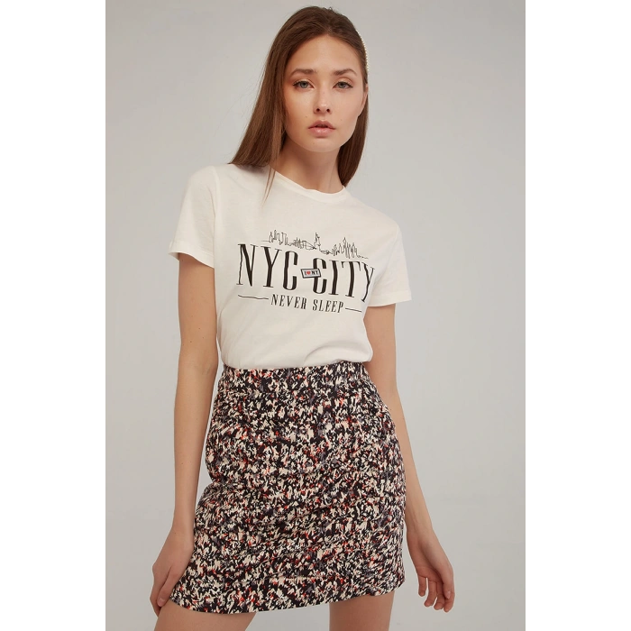 Baskılı T-shirt Ekru