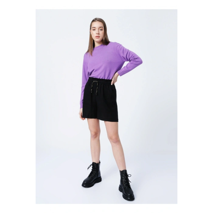 21y0642b1 Lastikli Normal Kalıp Düz Siyah Kadın Şort