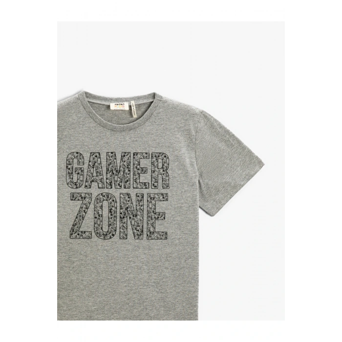 Slogan Baskılı Kısa Kollu Tişört Bisiklet Yaka