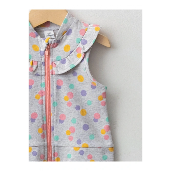 Bisiklet Yaka Puantiye Desenli Kız Bebek Fermuarlı Yelek Ve Tayt 2li Takım