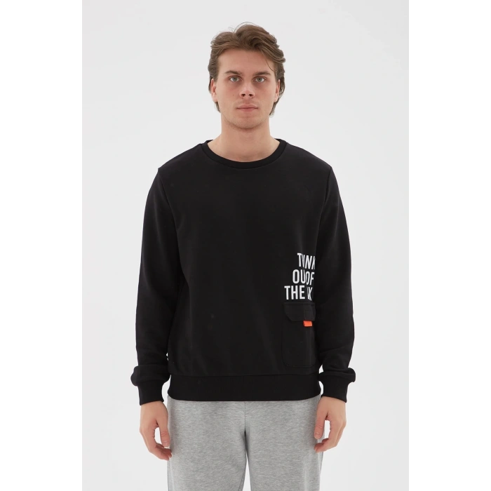 Bisiklet Yaka Baskılı Sweatshirt Siyah / Black