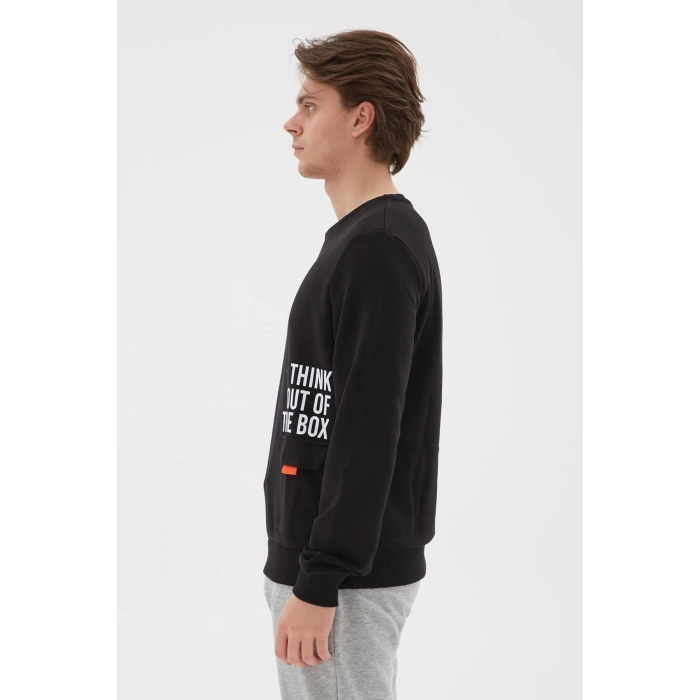 Bisiklet Yaka Baskılı Sweatshirt Siyah / Black