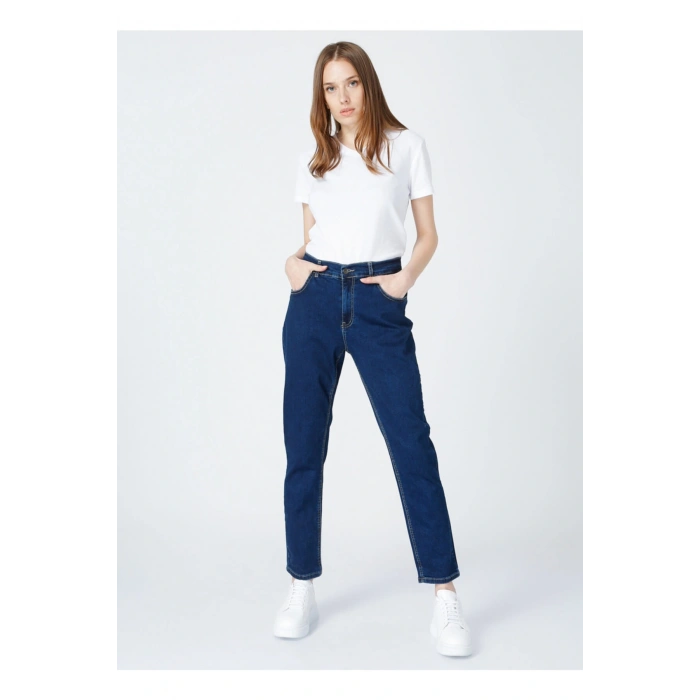 Yüksek Bel Mavi Kadın Denim Pantolon