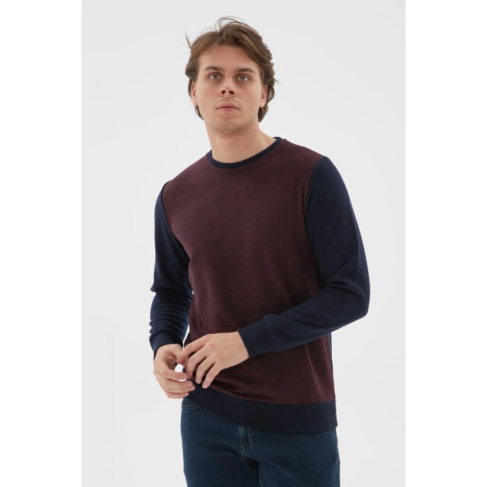 Bisiklet Yaka Desenli Sweatshirt Bordo / Burgundy