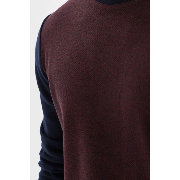 Bisiklet Yaka Desenli Sweatshirt Bordo / Burgundy