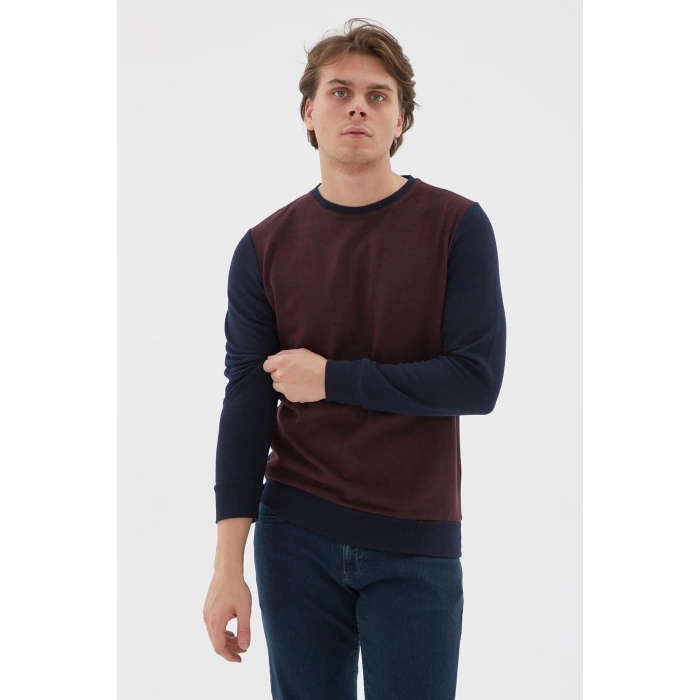 Bisiklet Yaka Desenli Sweatshirt Bordo / Burgundy