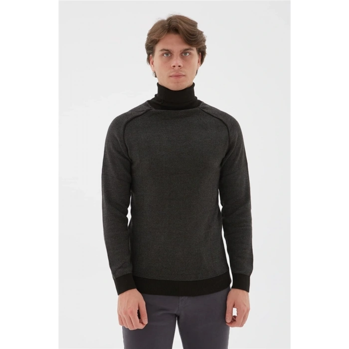 Balıkçı Yaka Kazak Antrasit Melanj