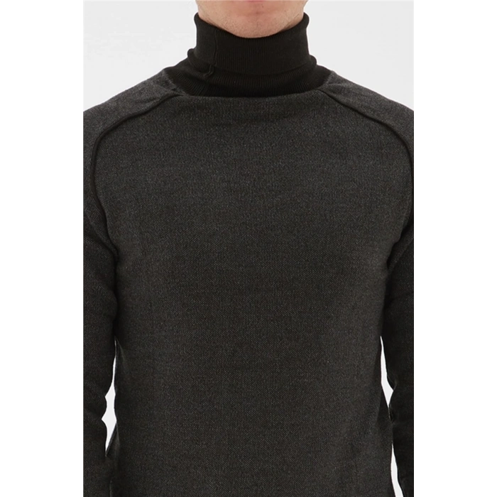 Balıkçı Yaka Kazak Antrasit Melanj