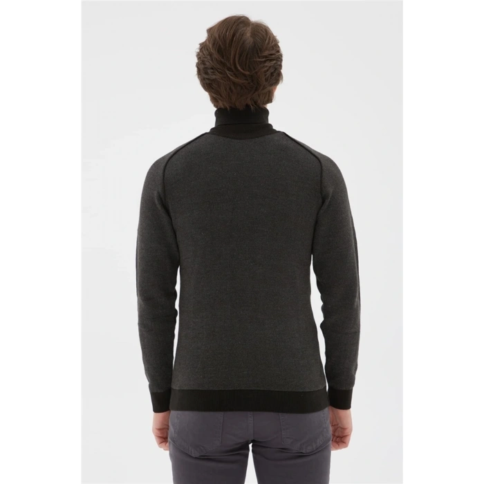 Balıkçı Yaka Kazak Antrasit Melanj