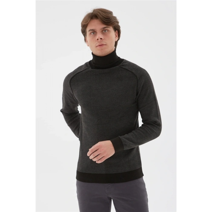 Balıkçı Yaka Kazak Antrasit Melanj