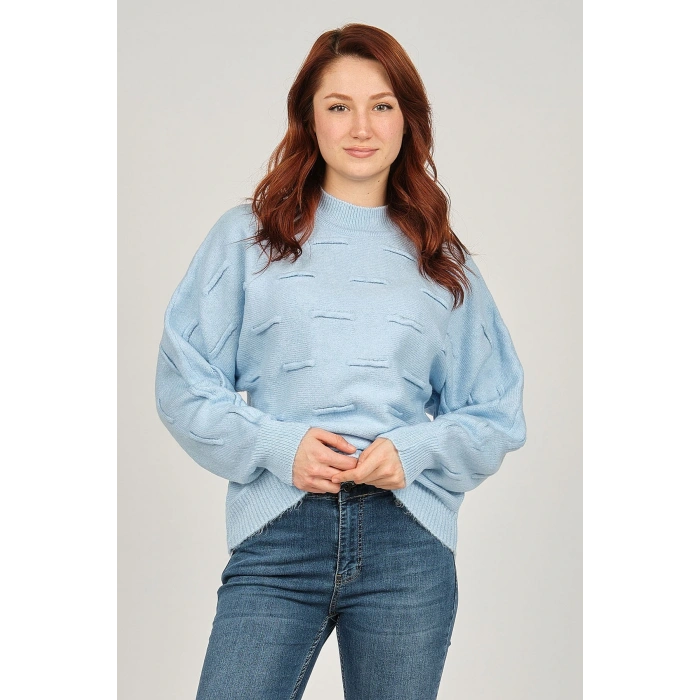 Kadın Balıkçı Yaka Yarasa Kol Kazak 5373505 Mavi