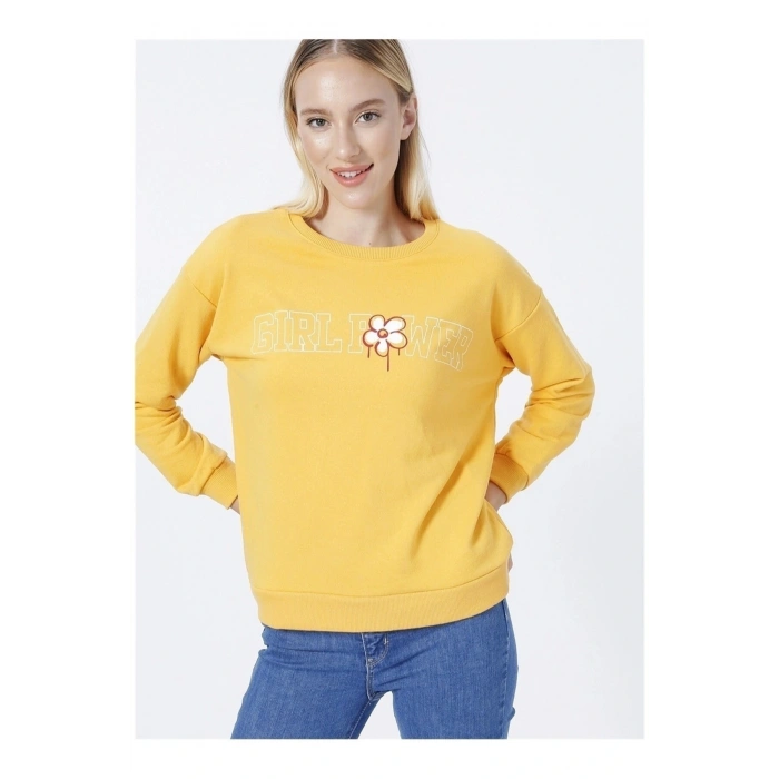 Baskılı Hardal Kadın Sweatshırt 22k0573k1