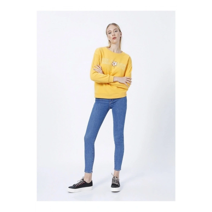 Baskılı Hardal Kadın Sweatshırt 22k0573k1