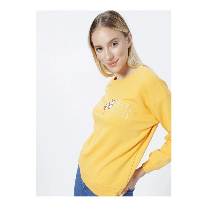 Baskılı Hardal Kadın Sweatshırt 22k0573k1
