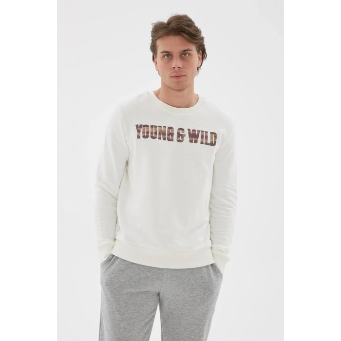 Bisiklet Yaka Baskılı Sweatshirt