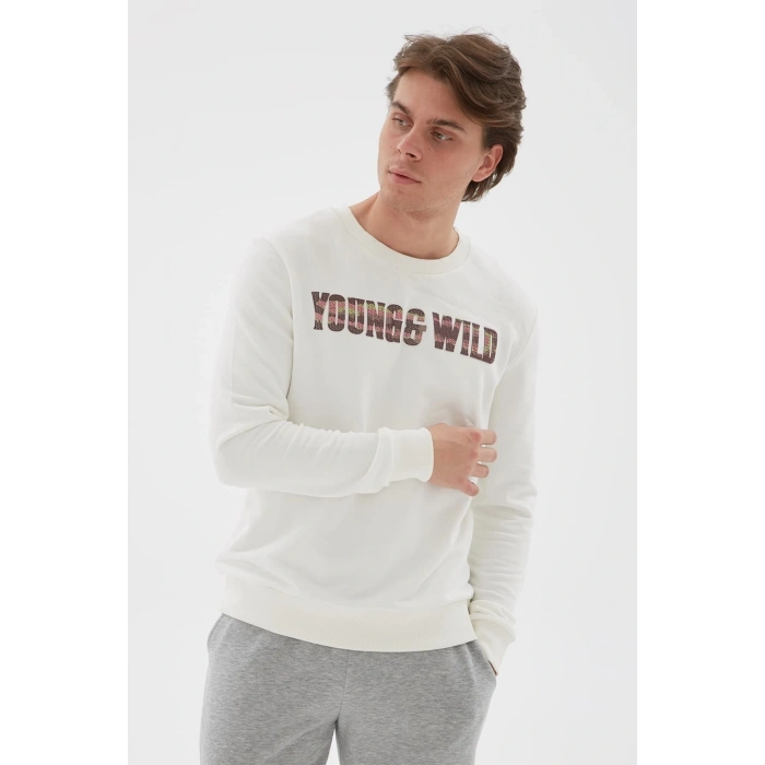 Bisiklet Yaka Baskılı Sweatshirt