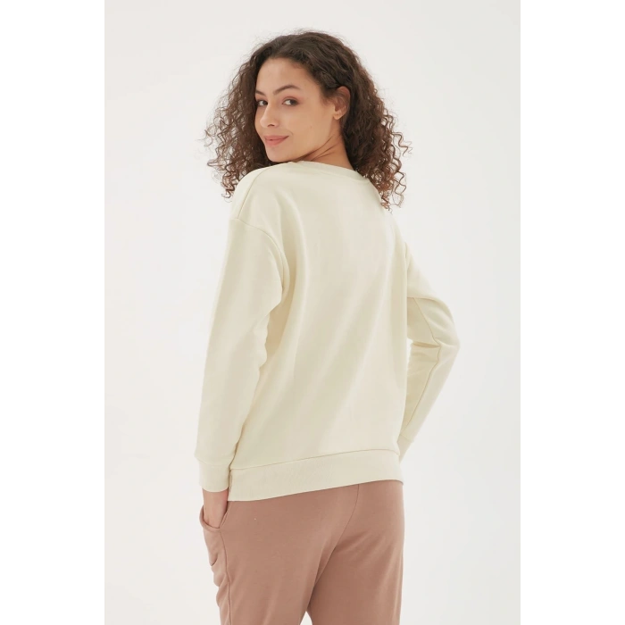 Baskılı Sweatshirt Ekru