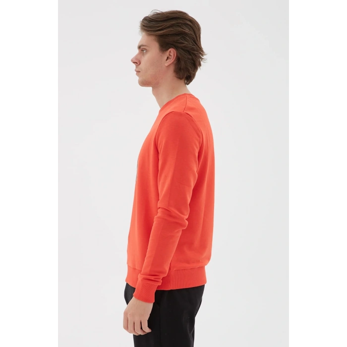 Bisiklet Yaka Baskılı Sweatshirt Kırmızı / Red