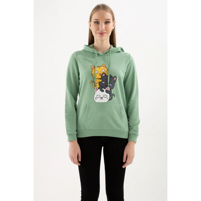 Kadın Kapüşonlu Baskılı Sweatshirt