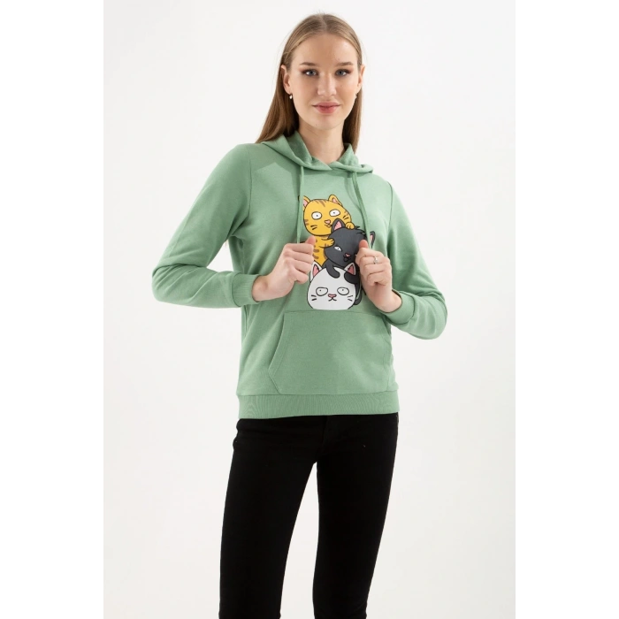 Kadın Kapüşonlu Baskılı Sweatshirt