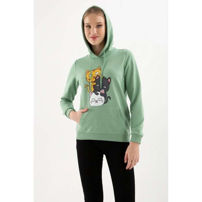 Kadın Kapüşonlu Baskılı Sweatshirt