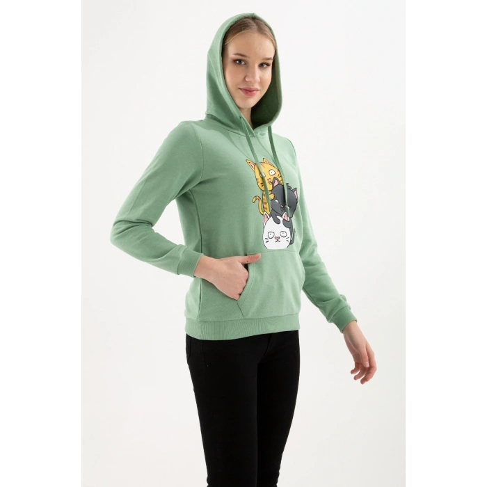 Kadın Kapüşonlu Baskılı Sweatshirt
