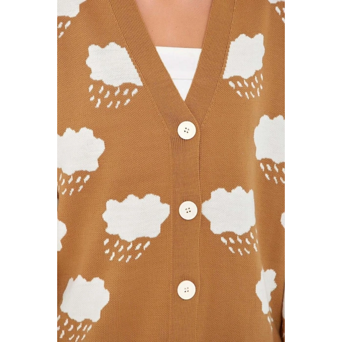 Bulut Desenli Hırka Vizon