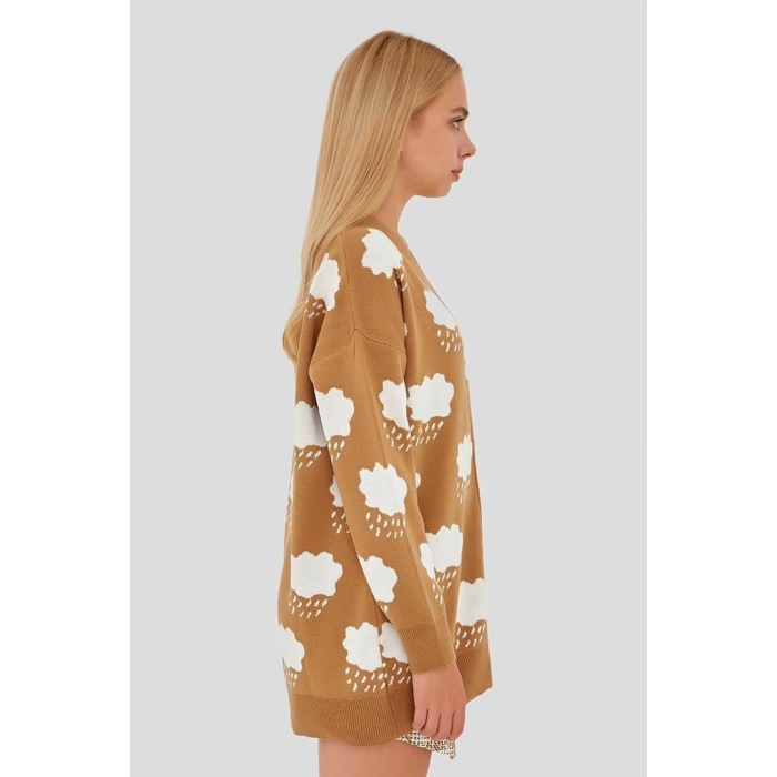 Bulut Desenli Hırka Vizon