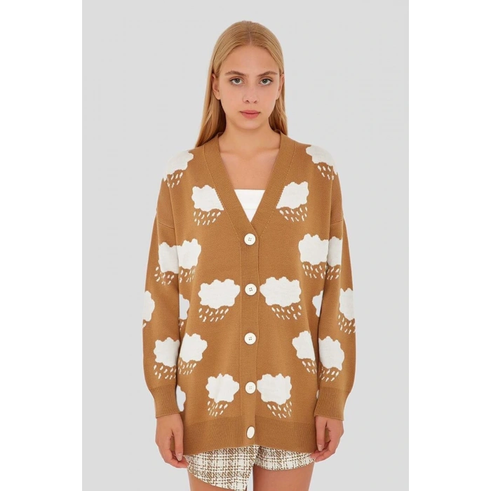 Bulut Desenli Hırka Vizon