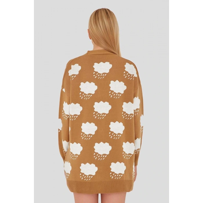 Bulut Desenli Hırka Vizon