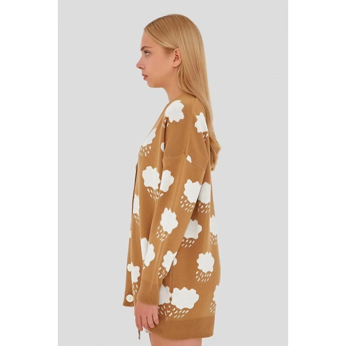 Bulut Desenli Hırka Vizon