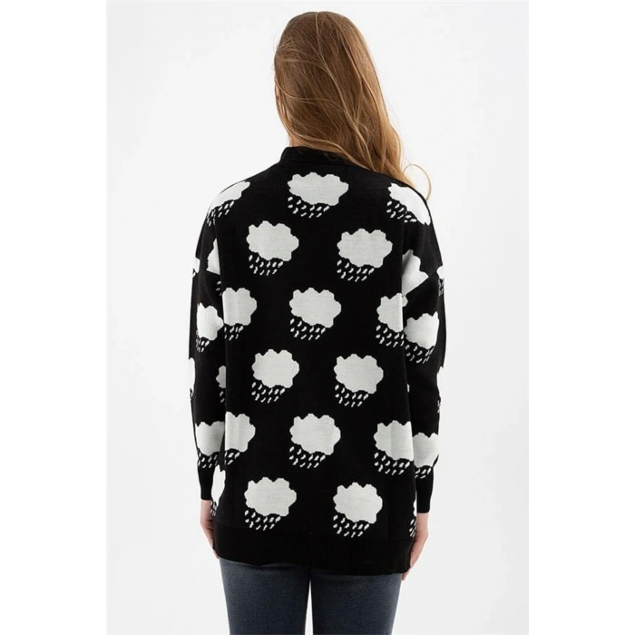 Bulut Desenli Hırka Siyah