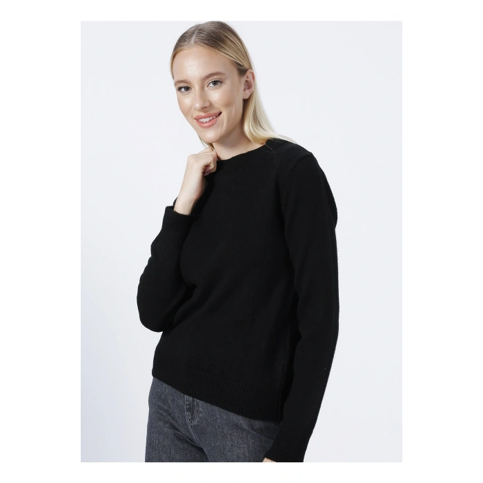 Bisiklet Yaka Düz Siyah Kadın Kazak 22k0542k1